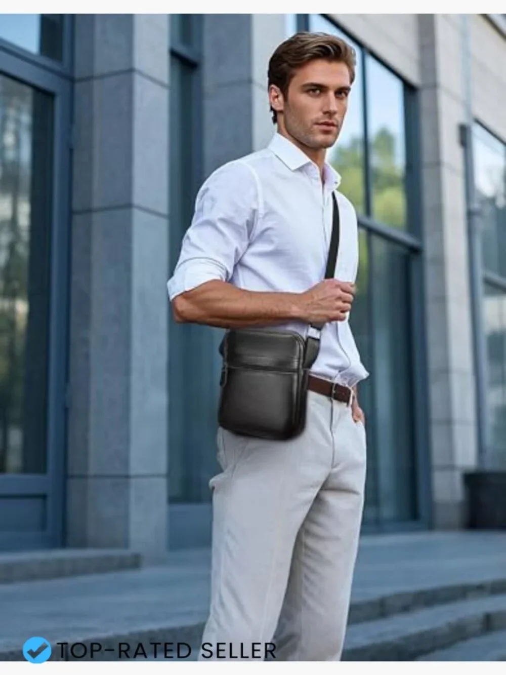 Genuine Leather Crossbody Messenger Bag Classic Satchel Work Travel Shoulder Bag